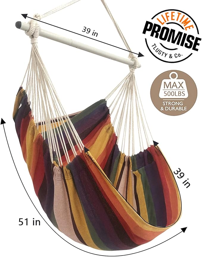 MIZTLI Hammock Chair Swing Indoor Hammock for Bedroom - Max 500 Lbs－Steel Spreader Bar with Anti-Slip Rings-Indoor & Outdoor MIZTLI