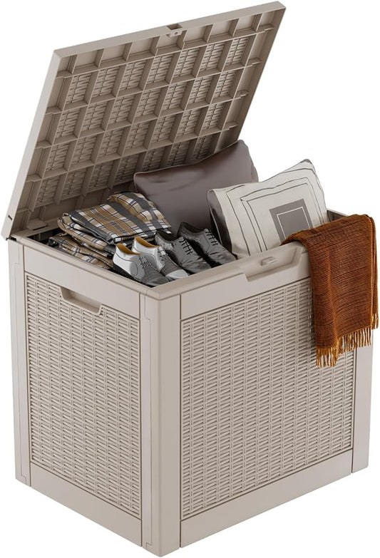 DRATO 31 Gallon Deck Box, Outdoor Storage Box for Patio Cushion, Garden Tools, Waterproof Resin Storage Box (Gray，31 Gallon) DRATOprovidesawarmandcozy