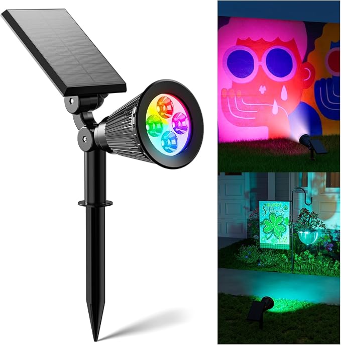 Color Changing Solar Spotlights Outdoor for Tree, Flower, Plant, Statue, Decorations, Wall, Waterproof Rainbow Lanscape Spot Lights for House Outside, Yard, Garden, Patio, 8 Coloful Uplighting Modes FALOVE