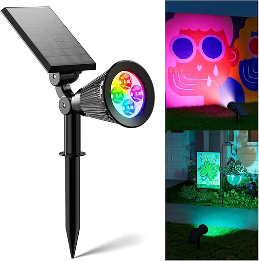 Color Changing Solar Spotlights Outdoor for Tree, Flower, Plant, Statue, Decorations, Wall, Waterproof Rainbow Lanscape Spot Lights for House Outside, Yard, Garden, Patio, 8 Coloful Uplighting Modes FALOVE