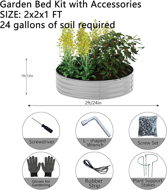 Galvanized Metal Planter Raised Garden Bed Kit for Gardening Outdoor Garden Box Raised Flower Bed 2PC Gray 2X2X1FT ZFHgarden