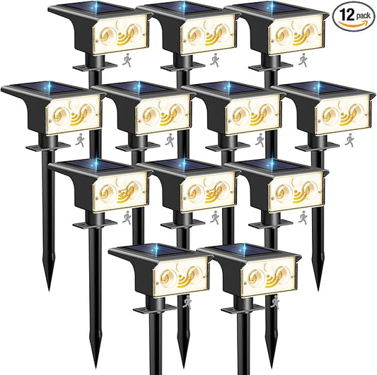 btfarm Solar Spot Lights Outdoor Waterproof, 12 Pack/3 Modes Motion Sensor Lights, Solar Powered Spotlights 2-in-1 Auto On/Off for Outside Pathway Yard Garden Landscape Lighting, Warm White btfarmdecorativelighting