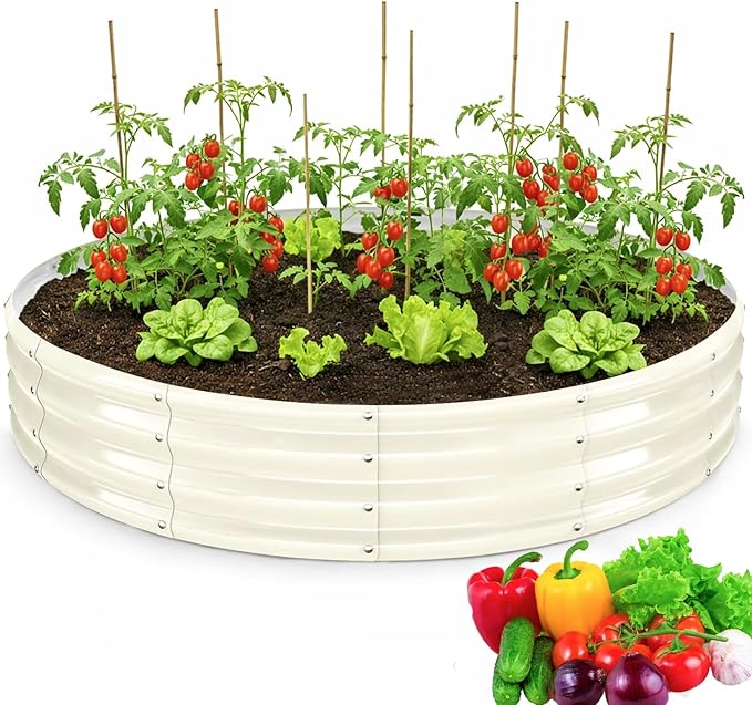 Round Galvanized Raised Garden Bed, 6x6FT, 12" Depth for Outdoor Gardening, Heavy Duty Metal Planter Box for Vegetables, Flowers & Herbs, Rust-Resistant, Easy DIY Assembly Rootora