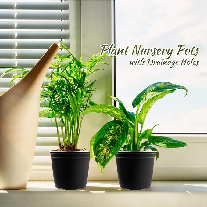 Anyumocz 120Pcs 0.5 Gallon Plant Nursery Pots,Plastic Pots with Drainage Holes,Garden Flower Container Seedling Pot for Planting,Transplanting,Succulents,Cuttings(Black) Anyumocz