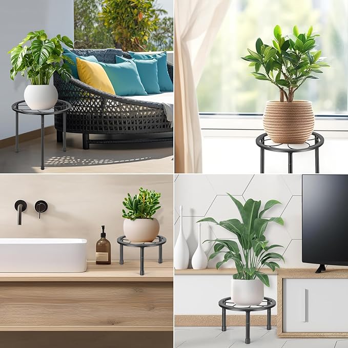 5 Pack Metal Plant Stand, Iron Plant Stands for Indoor and Outdoor, Flower Pot Stands for Multiple Plant, Black Potted Plant Holder for Garden Home Amoot