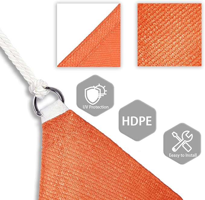 Patio Paradise 6' x 6' x 6' Sun Shade Sail Triangle Canopy Shade Cloth Fabric Sunlight Block Patio Pergola Cover HDPE Deck Awning for Outdoor Backyard Roof Shading, Orange Patio