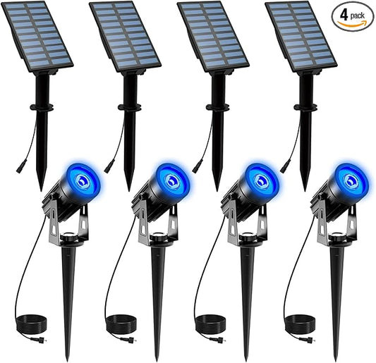 T-SUNUS 4 Pack Solar Landscape Spotlights - Blue, Waterproof IP65, 9.8ft Cable, 2000mAh Solar Panel, Auto On/Off for Garden, Driveway, Pathway, Pool Area T-SUNUSLighting