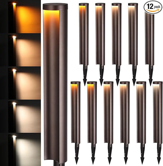 LEONLITE 12-Pack 5CCT Low Voltage Pathway Lights, 5W 12-24V Wired LED Landscape Lighting for Yard Sidewalk, IP65 Waterproof Path Light, Die-Casted Aluminum, 1800K/2700K/3000K/4000K/5000K, ETL LEONLITE