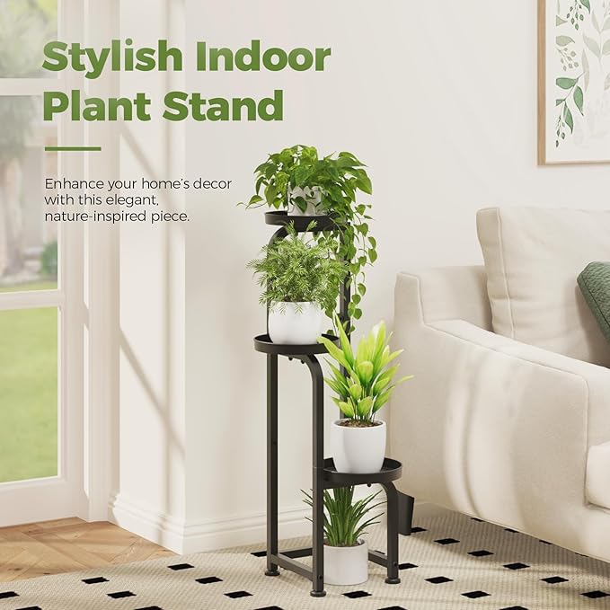 Bamworld Tall Plant Stand Indoor Outdoor, Corner Metal Flower Pot Stands for Multiple Plants, 3 Tier Heavy Duty Plant Shelf for Patio Garden Balcony Living Room Bedroom Bamworld