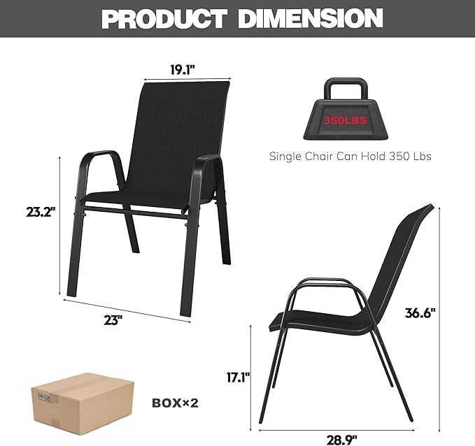 Patio Chairs Set of 4, Stackable Outdoor Dining Chairs for All Weather Textilene Fabric & Metal Frame, Outdoor Chairs Set for Backyard Deck Garden Vimstora