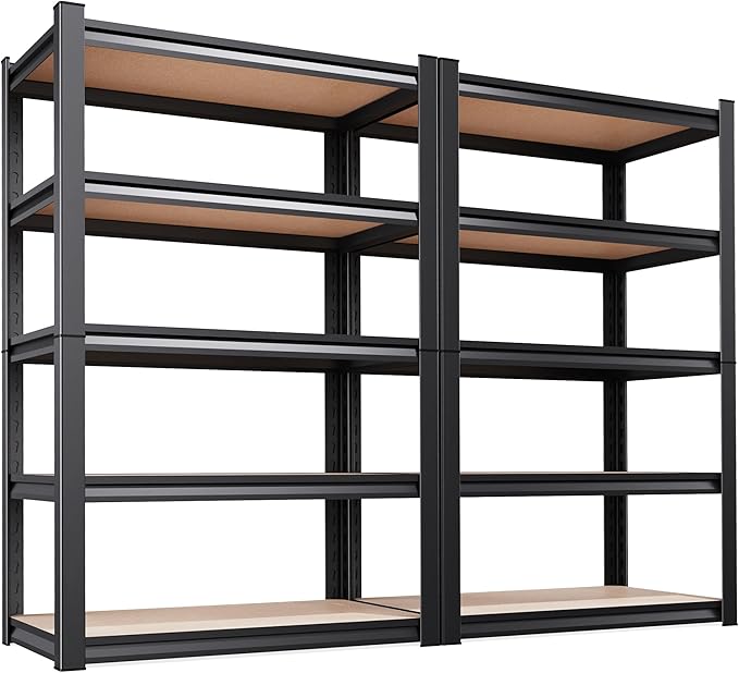 Set of 2 Garage Shelving Heavy Duty Storage Shelves, Metal Adjustable Shelving Unit, Utility Garage Organizer Shelf for Basement, Pantry, Kitchen, Warehouse, 13.8''Dx31.5''Wx71.2''H, Black Rootora