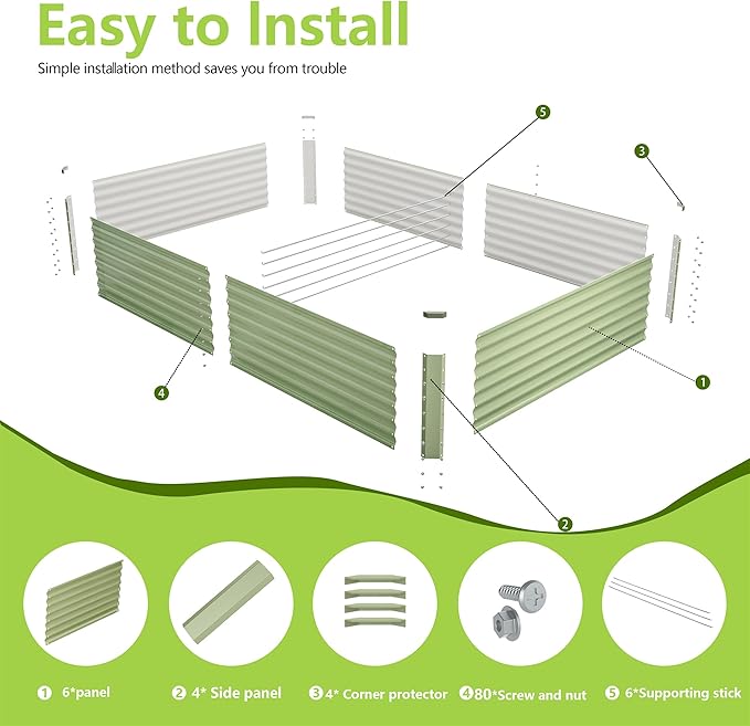 8x4x2FT Galvanized Raised Garden Bed,Galvanized Planter Boxes Outdoor, Large Metal Raised Garden Beds for Vegetables-Green AyenGuard