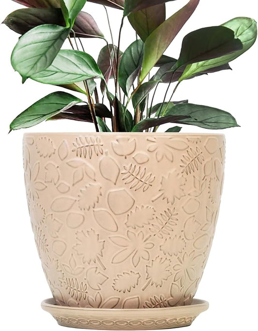 10inch Retro Ceramic Planter with Drainage Hole and Saucer for Multiple Plants, Indoor-Outdoor Garden Pots for Succulent, Orchid, and Flower (Fits Inner Pots Up to 9 Inch, Retro Peach) Bestseler