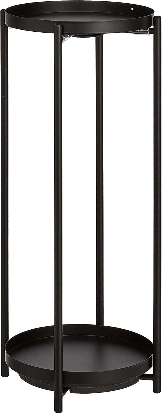 Amazon Basics Two-Tier Indoor Outdoor Metal Round Plant Stand for Multiple Plants, Rustproof Flower Holder with Plant Shelf, Black AmazonBasics