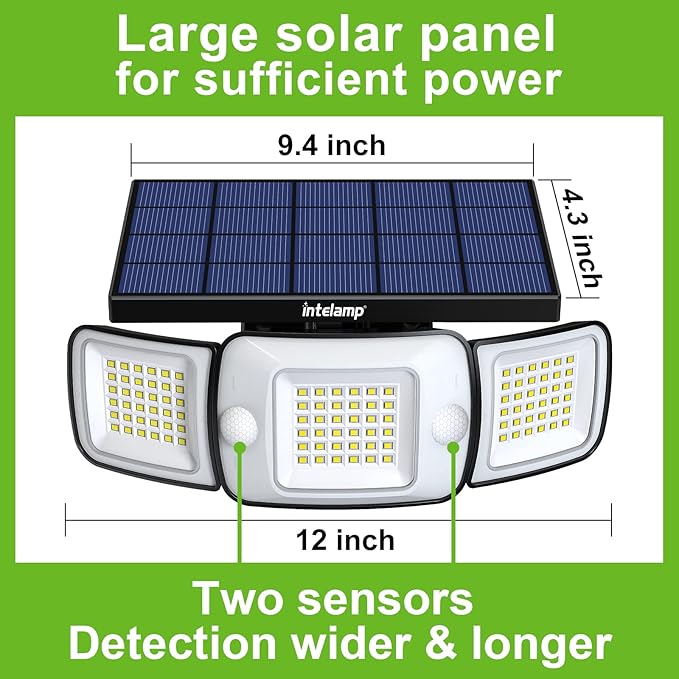 intelamp Solar Outdoor Lights,6000mAh Motion Sensor with Dual Sensors,Waterproof Solar Flood Lights 270°Wide Angle for Outside with 3 Modes IntelampSolarLightingArtist