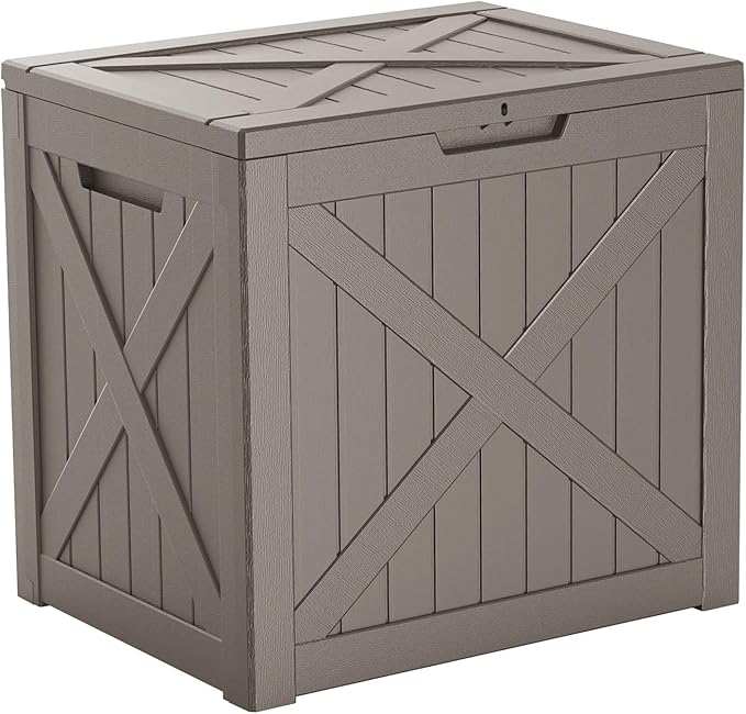 38 Gallon Outdoor Deck Box, Lockable Waterproof Outdoor Storage Boxes For Garden Tools,Indoor Cushions,Accessories Outside Storage Resin Weatherproof Container(Grey) MAIUSCOLI