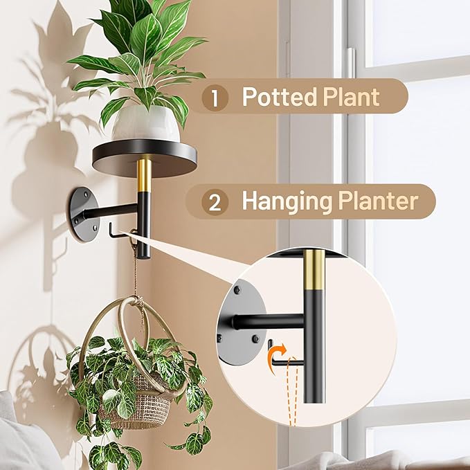 YUOROS 3 Pack Wall Plant Holder Wall Planters for Indoor Plants Hanging Window Plant Shelves Hanger Decor (Black) YUOROS