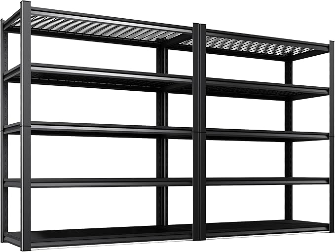 Set 2 Garage Shelving-3000 lbs 5 Tier Storage Shelves,Adjustable Heavy Duty Metal Shelving Unit and Storage Large Wire Rack,Utility Steel Shelf for Warehouse Industrial Pantry Basement -78"x46"x20" Rootora