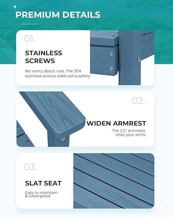 SERWALL Patio Dining Table and Bench Set for 6, Blue SERWALL