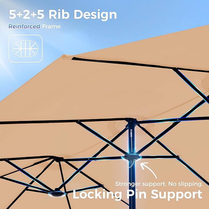 SUPERJARE 15FT Outdoor Umbrella for Patio, Double sided Pool Umbrellas with Fade Resistant Canopy, Large Table Umbrella for Deck, Market, Backyard - Beige SUPERJARE