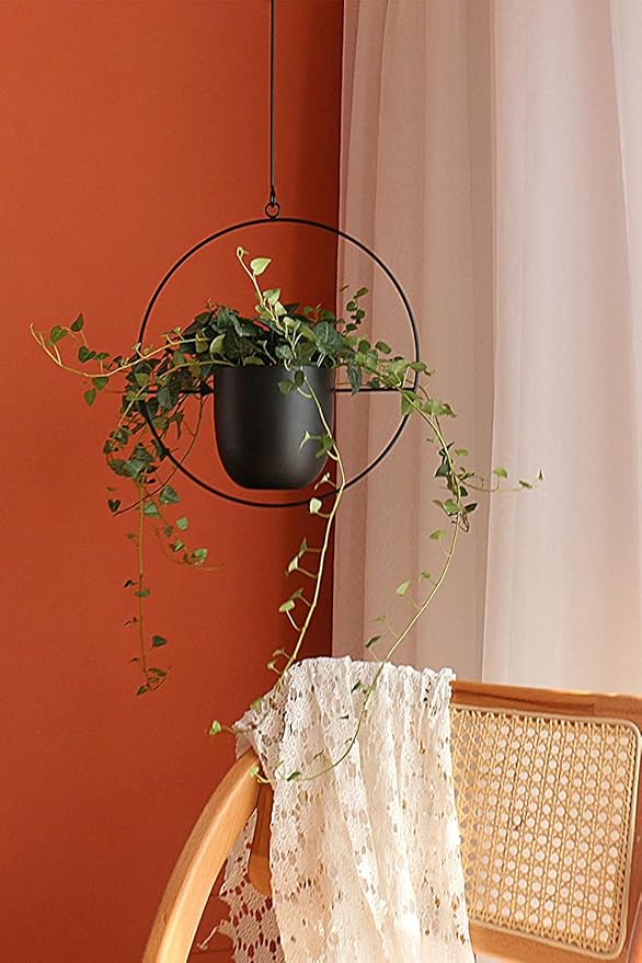 2 Pcs Hanging Planters for Indoor and Outdoor Plants with Hooks and Chains, Metal Modern Wall Ceiling Planter Hangers Minimalist Flower Pot Holder Basket for Home Decor(Black) ABETREE