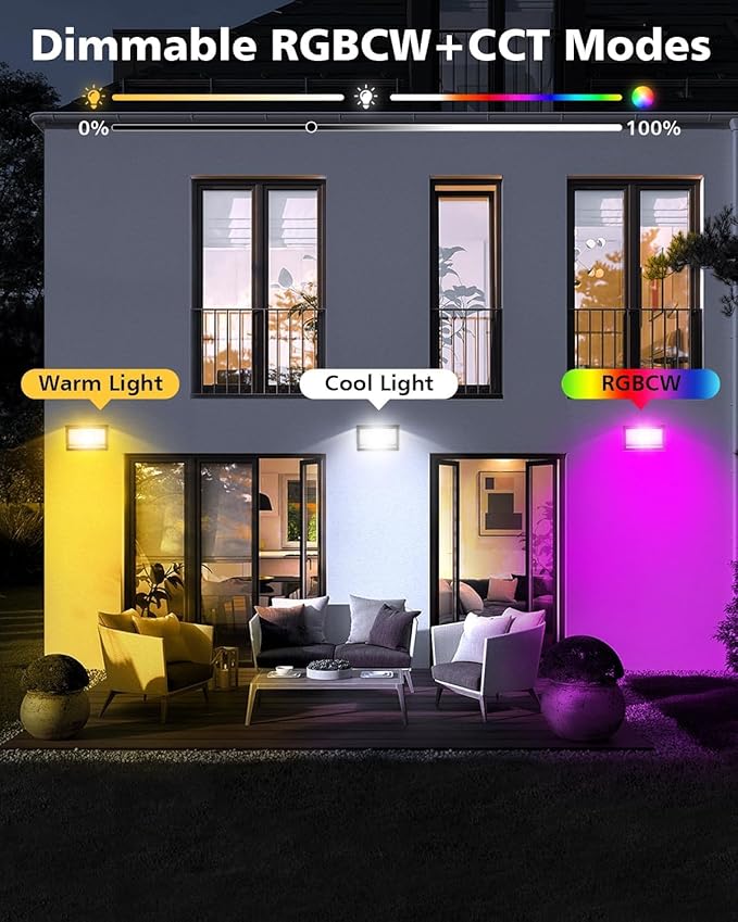 T-SUN Christmas LED Flood Light, 30W RGBCW Dimmable Outdoor Smart Lights, Color Changing LED Light with Remote & APP Control Waterproof Up Lights, Music Sync Stage Spot Light for House, Party (4 Pack) T-SUN