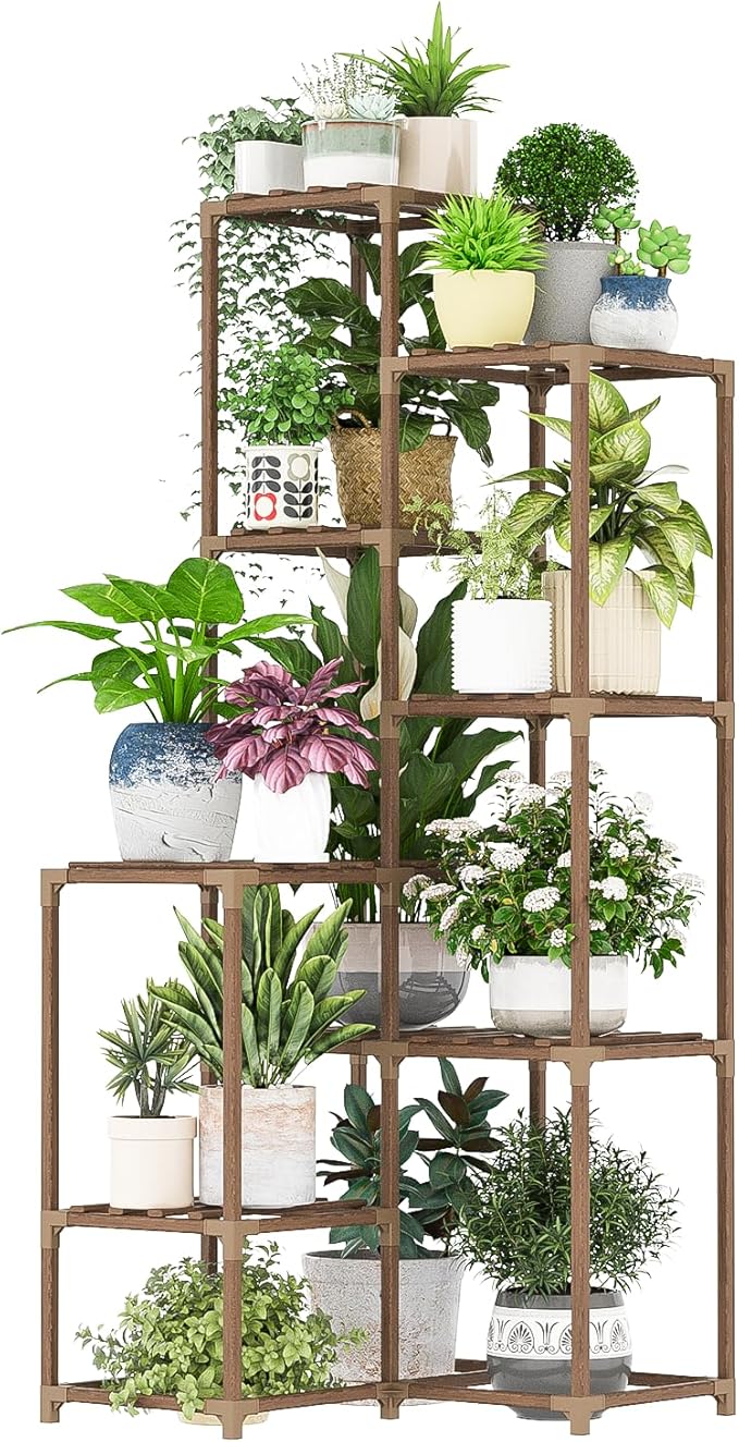 Bamworld Plant Stand Indoor Outdoor Corner Plant Shelf 54.7" Tall Plant Table Wood Large Plant Holder for Multiple Plants Patio Balcony Garden Office Home Decor Bamworld
