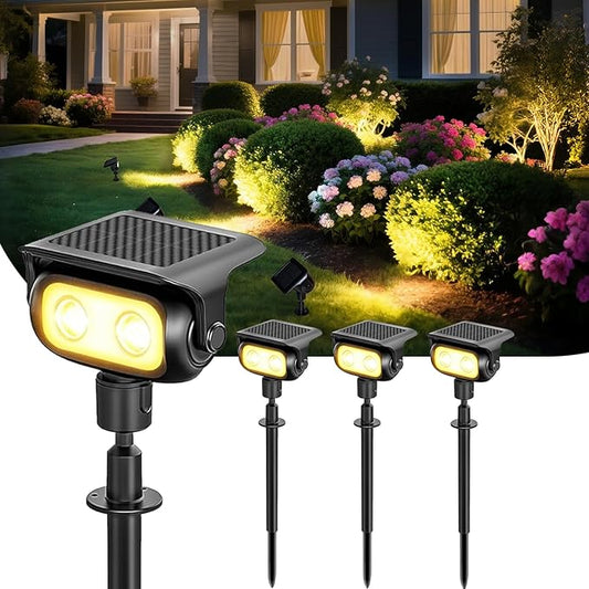 Solar Landscape Spotlights Outdoor Waterproof IP67, Warm White LED Spot Lights for Tree Flag Garden, Adjustable Solar Uplights Auto On Off with 2 Brightness Mode CREATESTAR