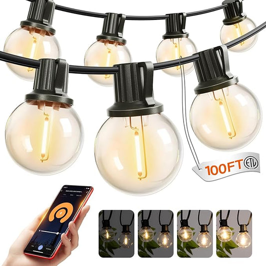 addlon Outdoor String Lights 100FT G40 with APP Control, 54 LED Shatterproof Bulbs, Dimmable Patio Globe Lights Waterproof, Hanging Outside Lighting for Backyard, Garden, Deck, Balcony, Café addlon