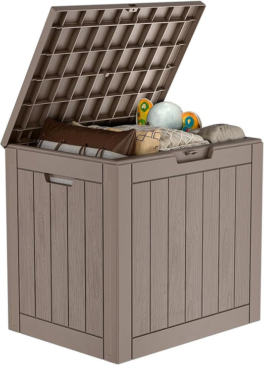 36 Gallon Outdoor Deck Box, Lockable Waterproof Outdoor Storage Boxes For Garden Tools,Indoor Cushions,Accessories Outside Storage Resin Weatherproof Container(Grey) MAIUSCOLI