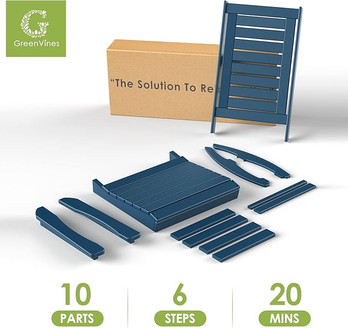 GREENVINES Outdoor Rocking Chairs | Porch Rocker | HDPE Plastic | Blue | Oversized Rockers | High Back | Big & Tall | Ladder Back | for Patio Outside Backyard Balcony Garden GreenVines