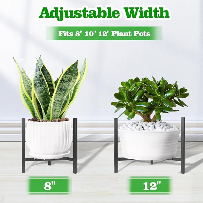 Airpark Plant Stand Indoor Adjustable, Metal Modern Plant Stand, Heavy Duty Stable Plant, Fit 8-12 inch Pots, Number of Items-2, Color-Black (Pot & Plant Not Included) Airpark