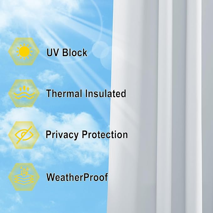 NICETOWN Outdoor Curtains for Patio W100 x L108 inch 2 Pieces, Sun Blocking Screen Shades 100% Privacy for Porch, Pergola, Lanai, Outside Deck, Weatherproof Blinds for All Season, Greyish White NICETOWN