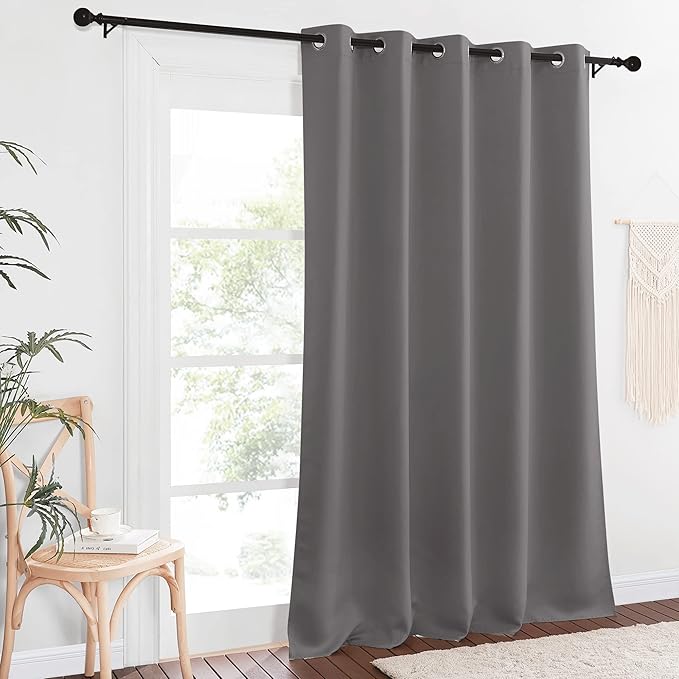 NICETOWN Blackout 118 inch Long Curtain for Living Room, Grommet Room Divider Sound Reducing Window Treatment for Sliding Glass Door/Bedroom, Gray, W66 x L118, 1 Panel NICETOWN