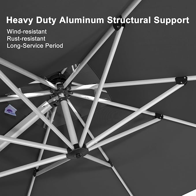 PURPLE LEAF 9ft Patio Umbrella Outdoor Square Umbrella Large Cantilever Umbrella Windproof Offset Heavy Duty Sun for Garden Deck Pool Patio, Grey PURPLELEAF