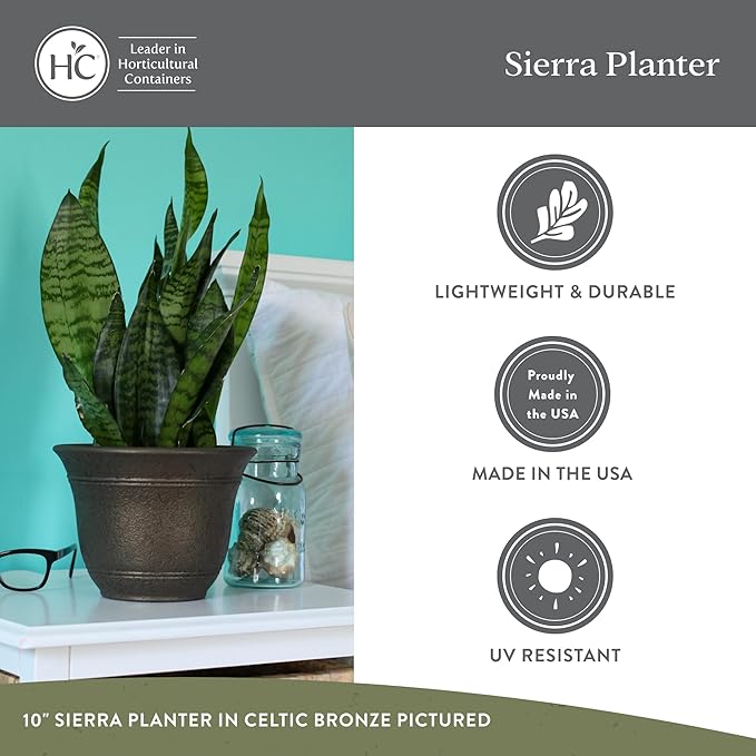 The HC Companies Sierra Round Self-Watering Pot - Lightweight Plastic Planter for Herbs & More - Durable Plant Pots for Indoor Plants & Outdoor Plants (7.5” Celtic Bronze, Pack of 2) TheHCCompanies