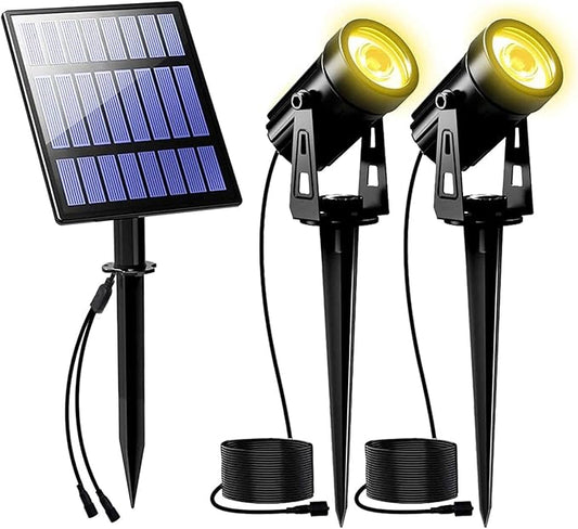 T-SUNUS Christmas Solar Landscape Spotlights Warm White, 2W Garden Spot Lights Outdoor 9.8ft Cable IP65 Waterproof Security Downlight 2-IN-1 for Flag Tree Pond Garage Deck Yard Wall Backyard Halloween T-SUNUSLighting