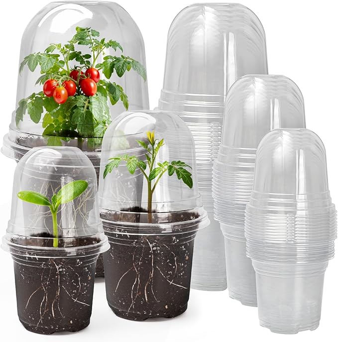 MIXC Clear Nursery Pots with Humidity Domes, 5/4/3.5 Inch Reinforced Transparent Plastic Pots for Planting with Drainage Holes, for Tomato Seedlings, Cactus, and Herbs, 30 Pack MIXC