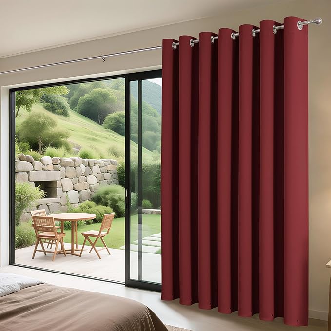 Joydeco Blackout Patio Sliding Door Curtains 84 Inches Long, Grommet Privacy Room Divider Curtains, Extra Wide Thermal Blackout Drapes for Bedroom Living Room (Burgundy Red, 100Wx84L, 1 Panel) JOYDECO