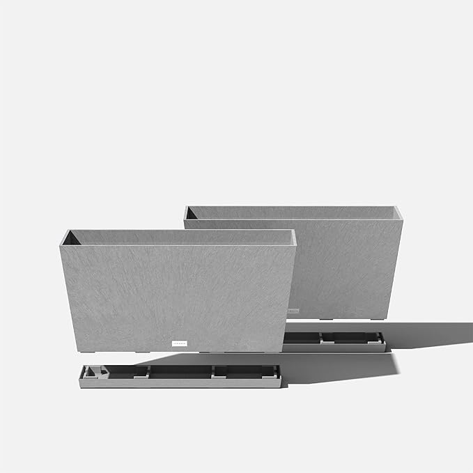 Veradek Midori Long Trough Planter (Light Grey, 31 inch - 2 Pack with 2 Saucer Trays) VeradekOutdoor