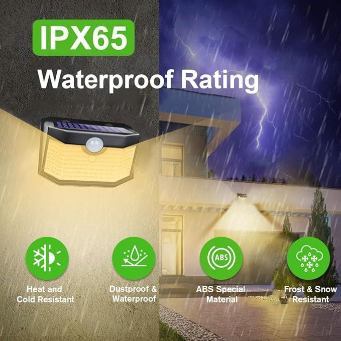 HMCITY 120 LED Outdoor Solar Lights- with Motion Sensor and 3 Lighting Modes, IP65 Waterproof Wide Solar Wall Lights Ideal for Garden Patio Yard (Front Button 6Packs, Black Shell-Warm White) LightingUpYourLife