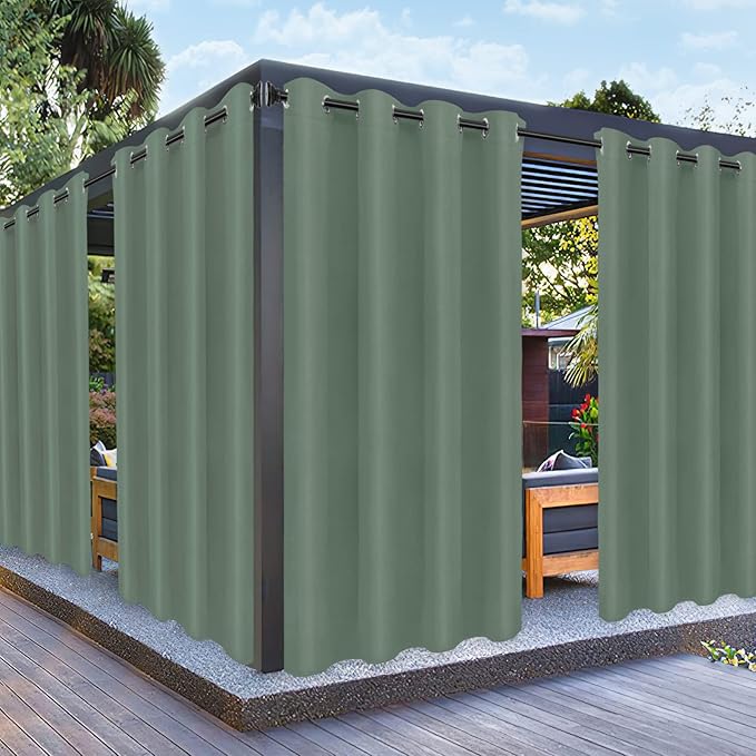 PureFit Outdoor Curtains for Patio Waterproof Weatherproof, UV Resistant Outside Curtains for Gazebo, Front Porch, Pergola, Sun Blocking Privacy Curtain, 52W x 84L inch, 1 Panel, Sage Green PureFit