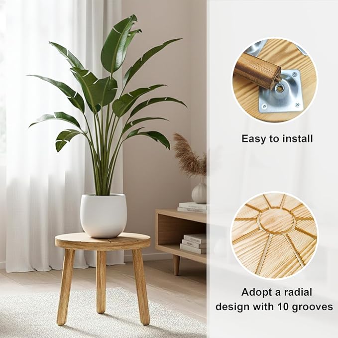 Delma Wood Plant Stands Indoor, 5-Pack Single Plant Stand for 6-12 Inch Pots, Mid-Century Modern Plant Stool, Tall Plant Stand for Large Plants for Living Room, Balcony, Office (Light Brown, 5-Pack) Delma