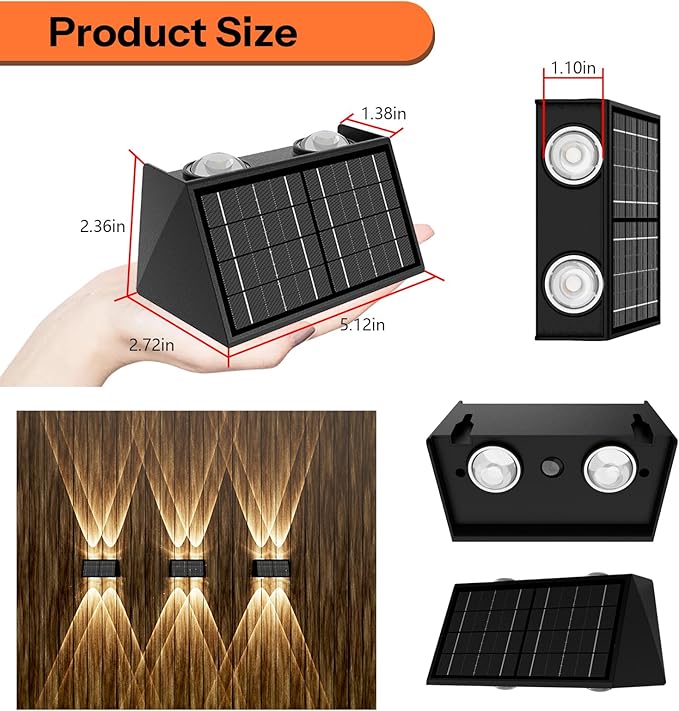 8-Pack Solar Fence Lights, Up & Down Lighting, 50LM/25LM 4 Modes (3000K/6500K), IP65 Waterproof, 1200mAh Battery, Screw/Adhesive Mount for Garden Wall Path Deck Involux
