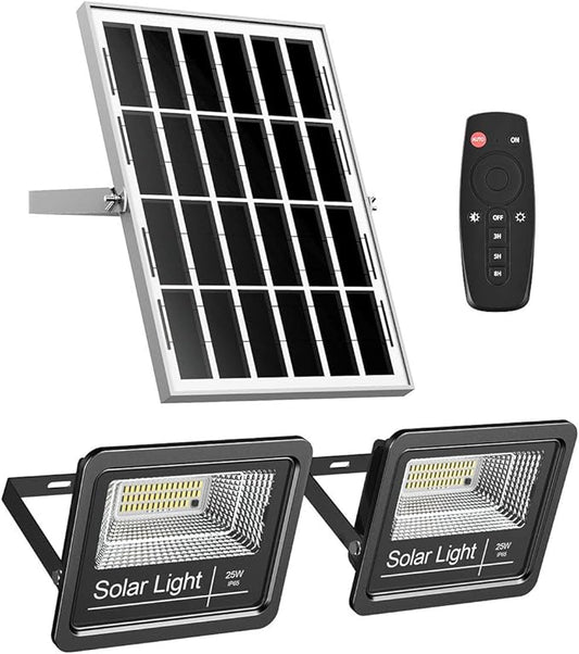 Solar Flood Light Outdoor 1000LM Dual 6000K Bright White Floodlights Ip65 Waterproof Solar Power Light Auto On/Off Dusk to Dawn with Remote Control for Yard, Garden, Shed, Barn. kakalights