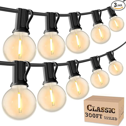 RTTY Classic 300FT Modular Professional Outdoor String Lights System with 111 G40 Bulbs (3x100FT) - Configure for Estate Borders, Multi-Area Event Sites, Commercial Corridors & Permanent Installations RTTY