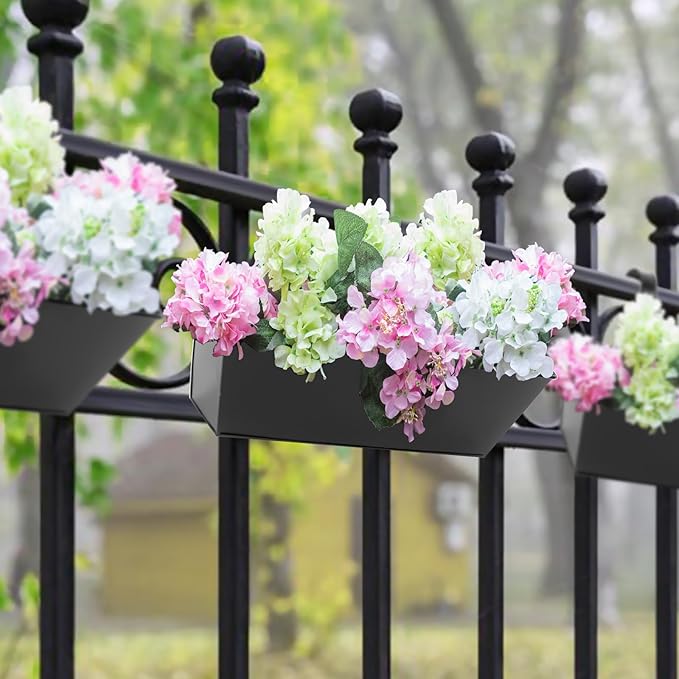 Railing Planters Outdoor Balcony 16 Inch Deck Over The Railing Planter Boxes Hanging Planters for Fence Flower 5 Pcs (Black) Holensun