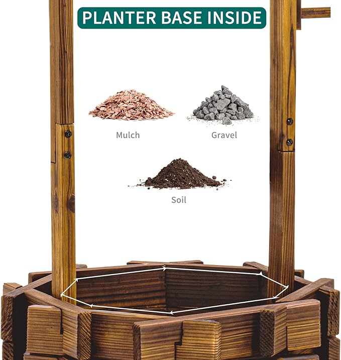 UDPATIO Rustic Solid Fir Wood Wishing Well Planter for Outdoor Plants, 16.5 in Diameter UDPATIO
