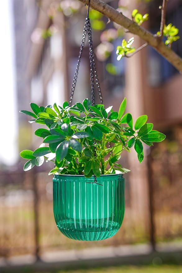 Melphoe 2 Pack Self Watering Hanging Planters Indoor Flower Pots, 6.5 Inch Outdoor Hanging Plant Pot Basket, Plant Hanger with 3Hooks Drainage Holes for Garden Home Melphoe