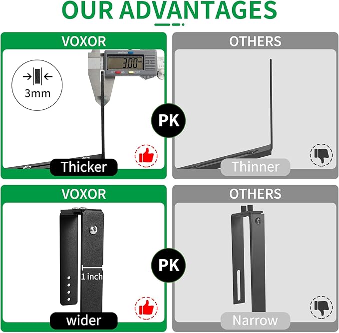 Window Box Brackets, Adjustable Planter Box Brackets, Heavy Duty Iron Flower Box Bracket for Deck Railing with Upgraded Bottom Support - Ideal for Balconies, Fences, and Gardens (4 Pack) VOXOR